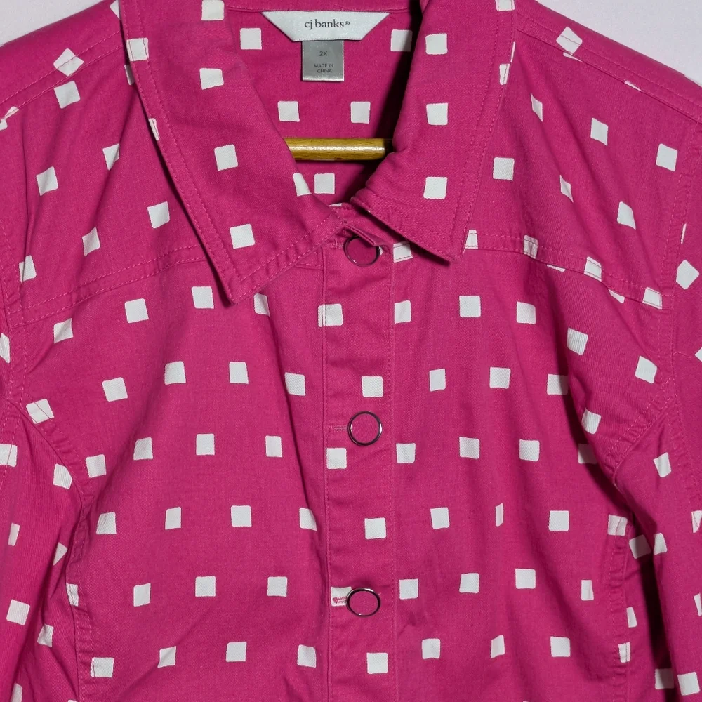 Women's CJ Banks Barbiecore Pink Light-weight Cotton‎ Jacket, Summer Sz 2X